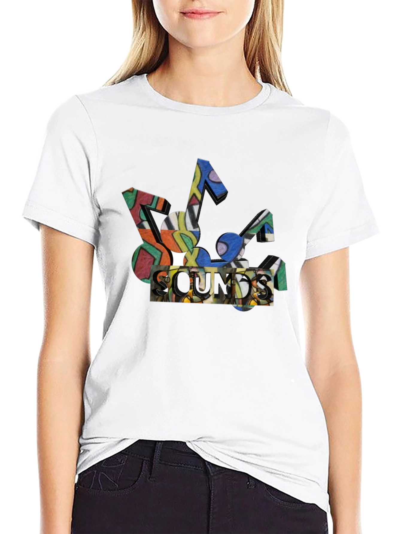 Abstract Sounds Music Note Graphic Black T-Shirt
