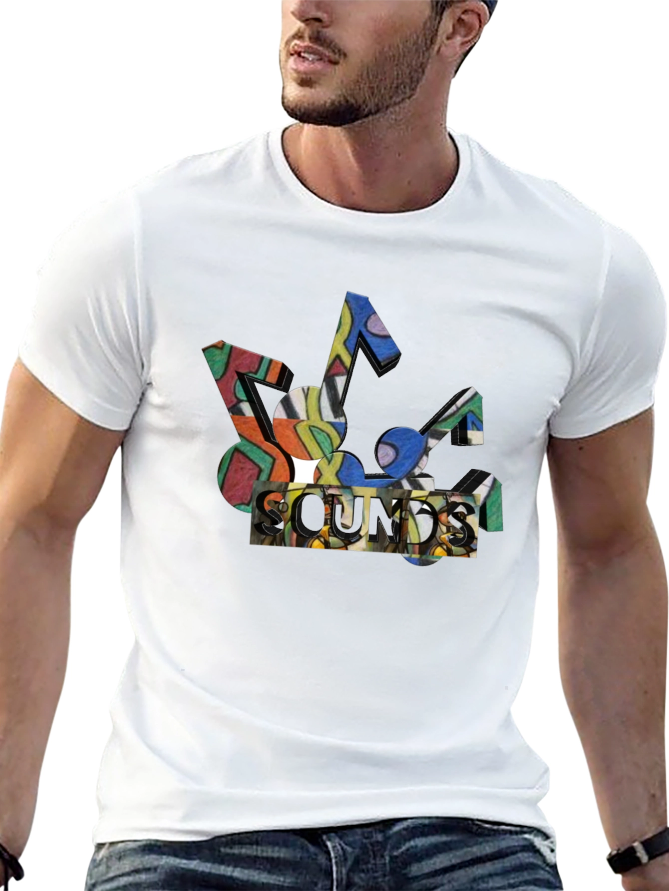 Abstract Sounds Music Note Graphic Black T-Shirt