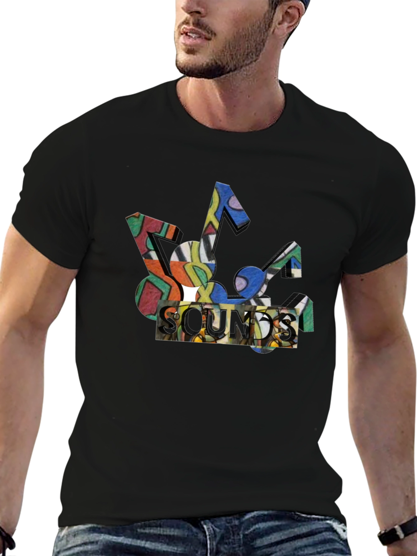 Abstract Sounds Music Note Graphic Black T-Shirt
