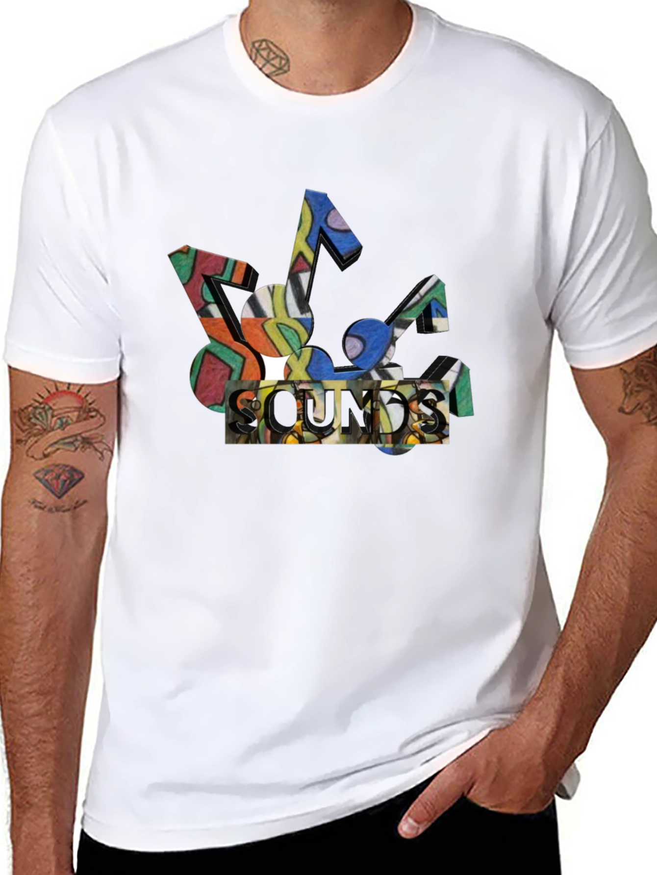 Abstract Sounds Music Note Graphic Black T-Shirt