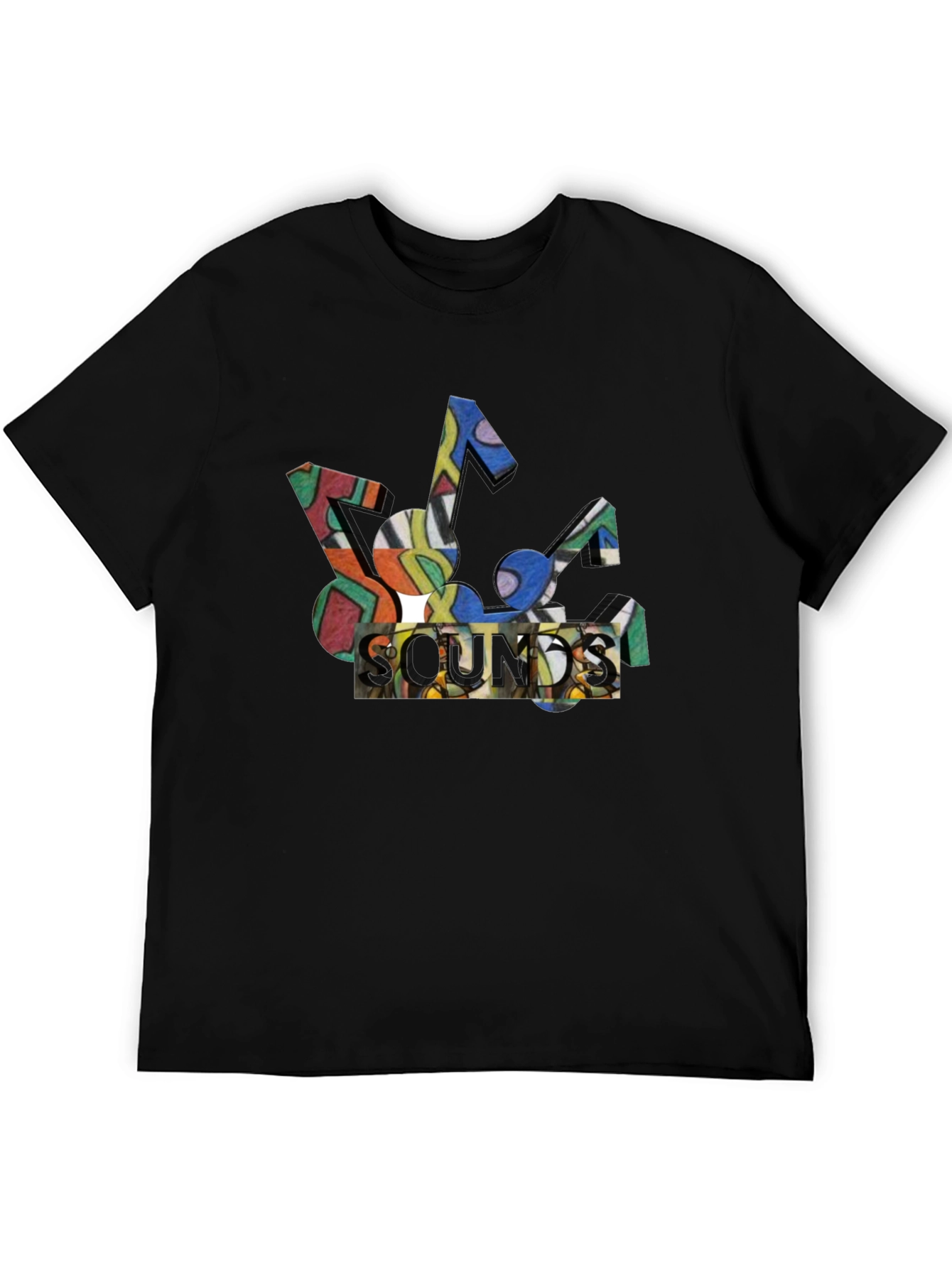 Abstract Sounds Music Note Graphic Black T-Shirt