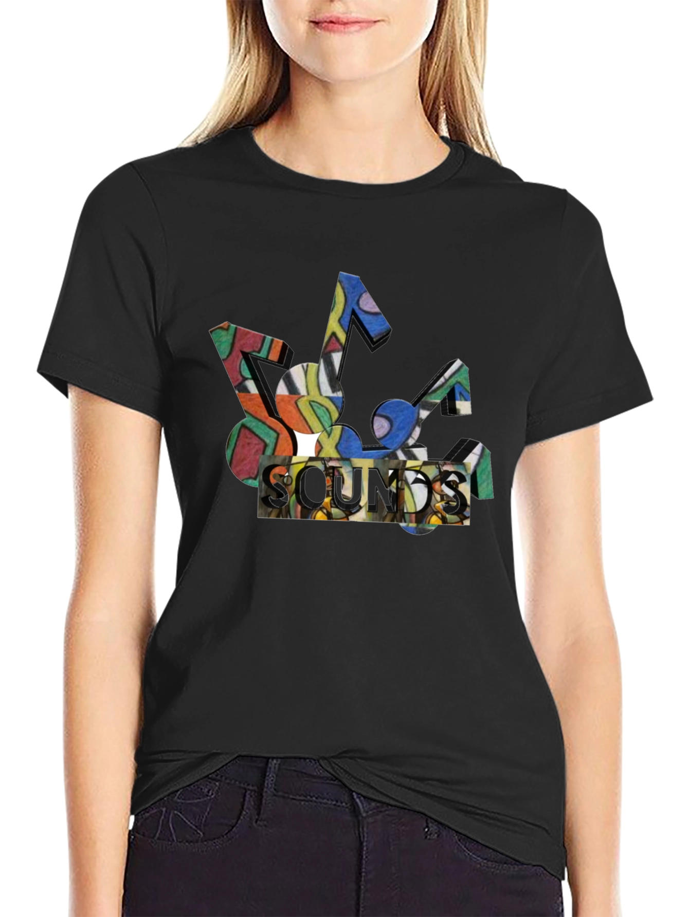 Abstract Sounds Music Note Graphic Black T-Shirt