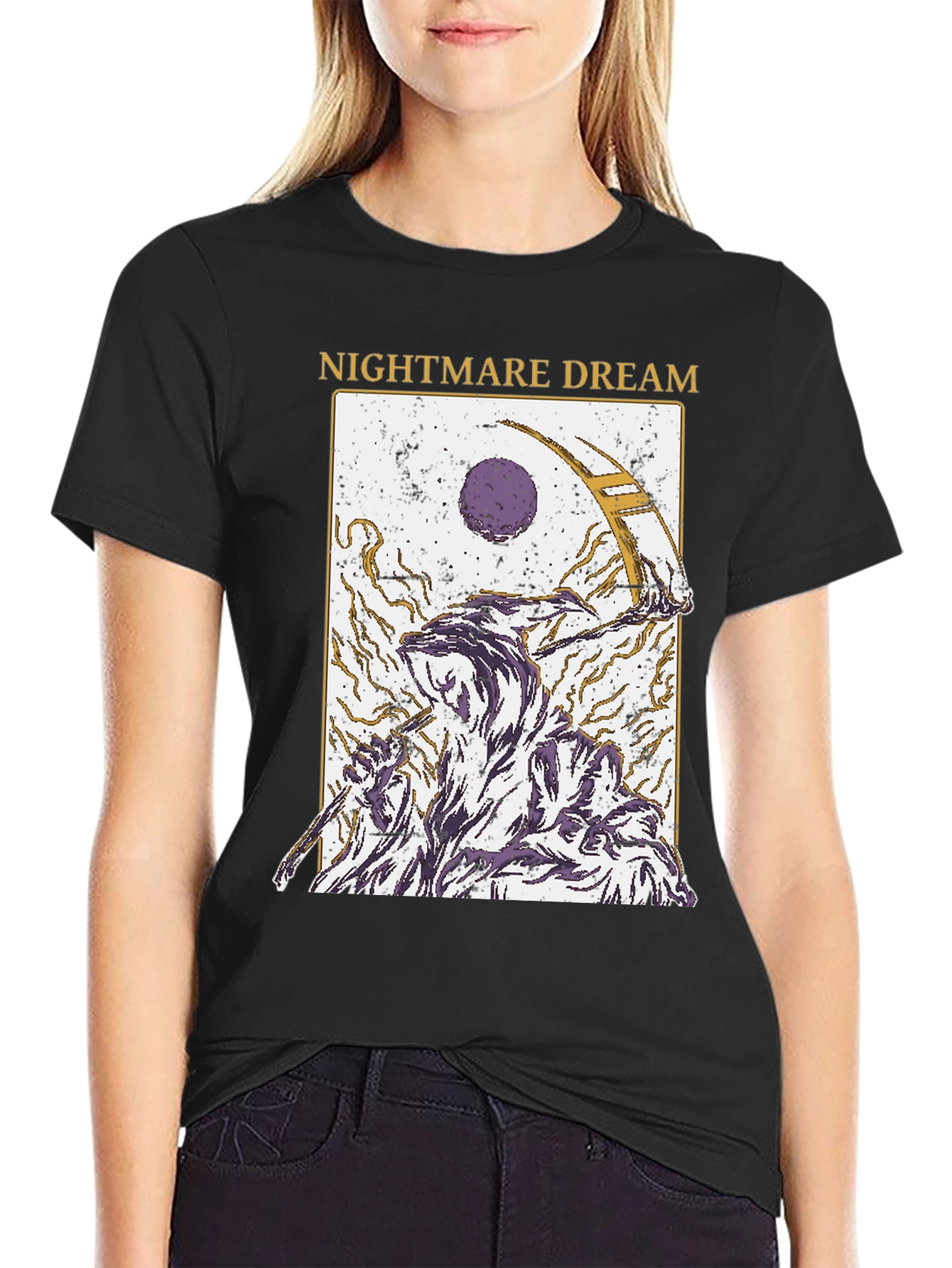 Nightmare Dream Graphic Print Black T-Shirt