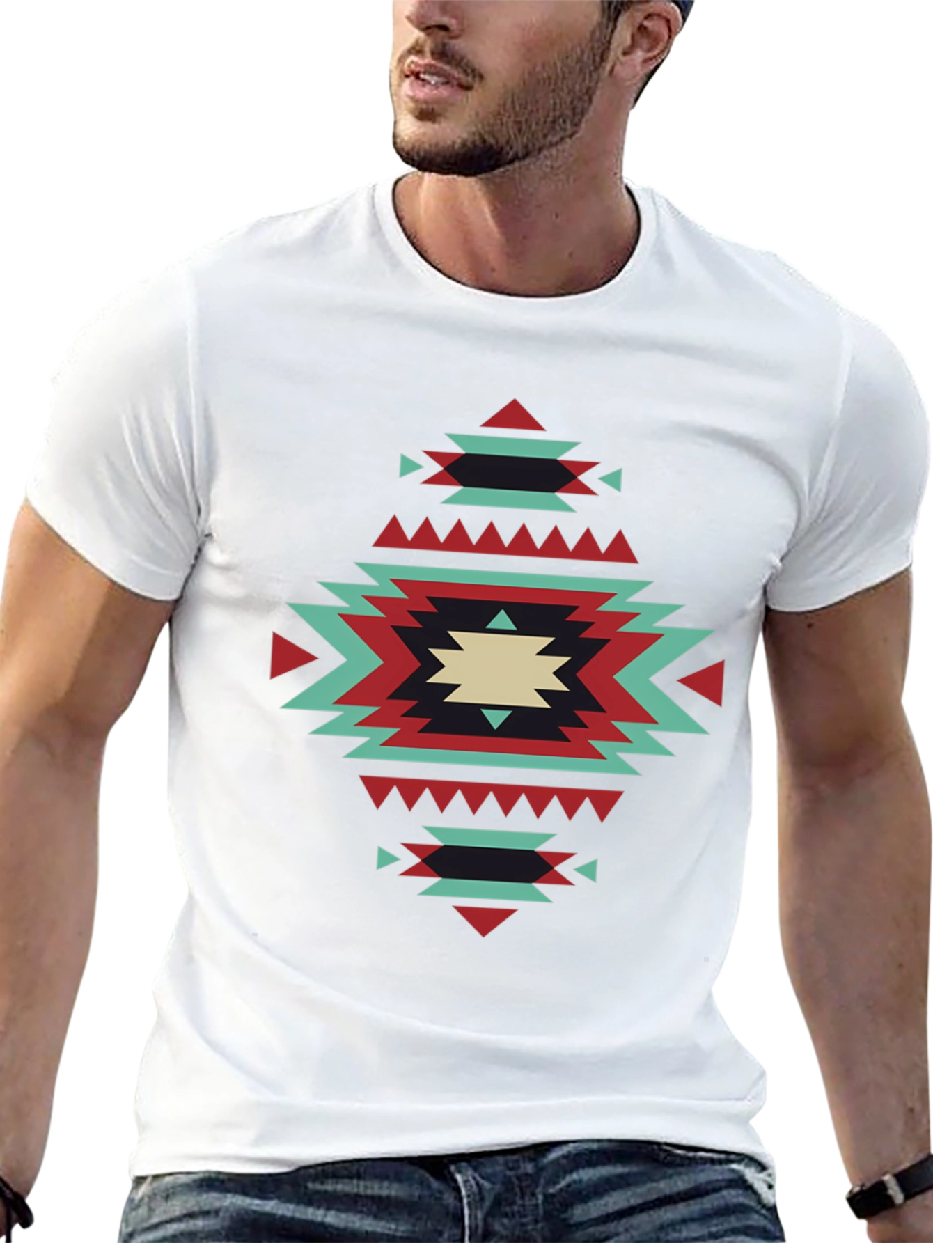 Geometric Aztec Pattern Tee - Black Short Sleeve