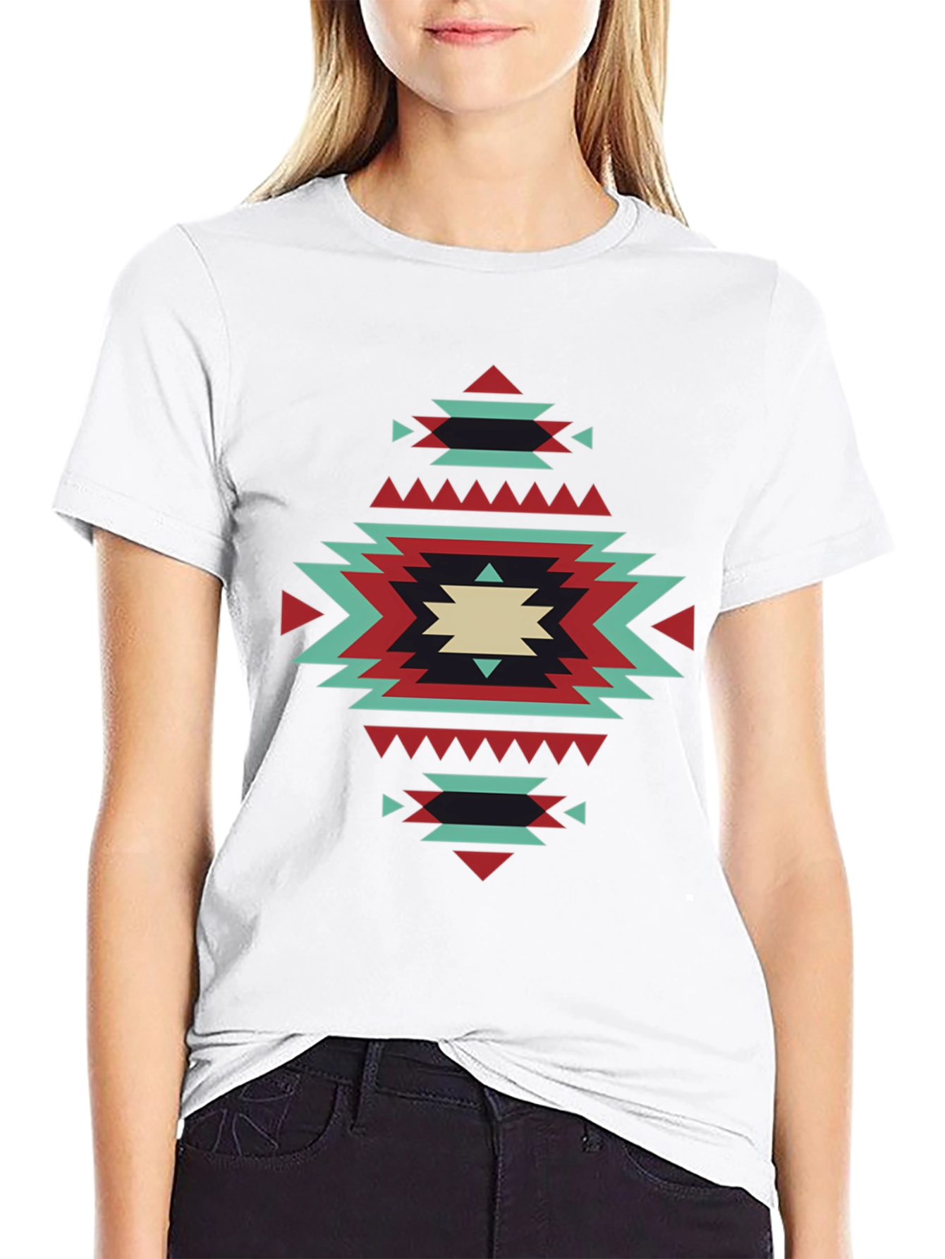 Geometric Aztec Pattern Tee - Black Short Sleeve