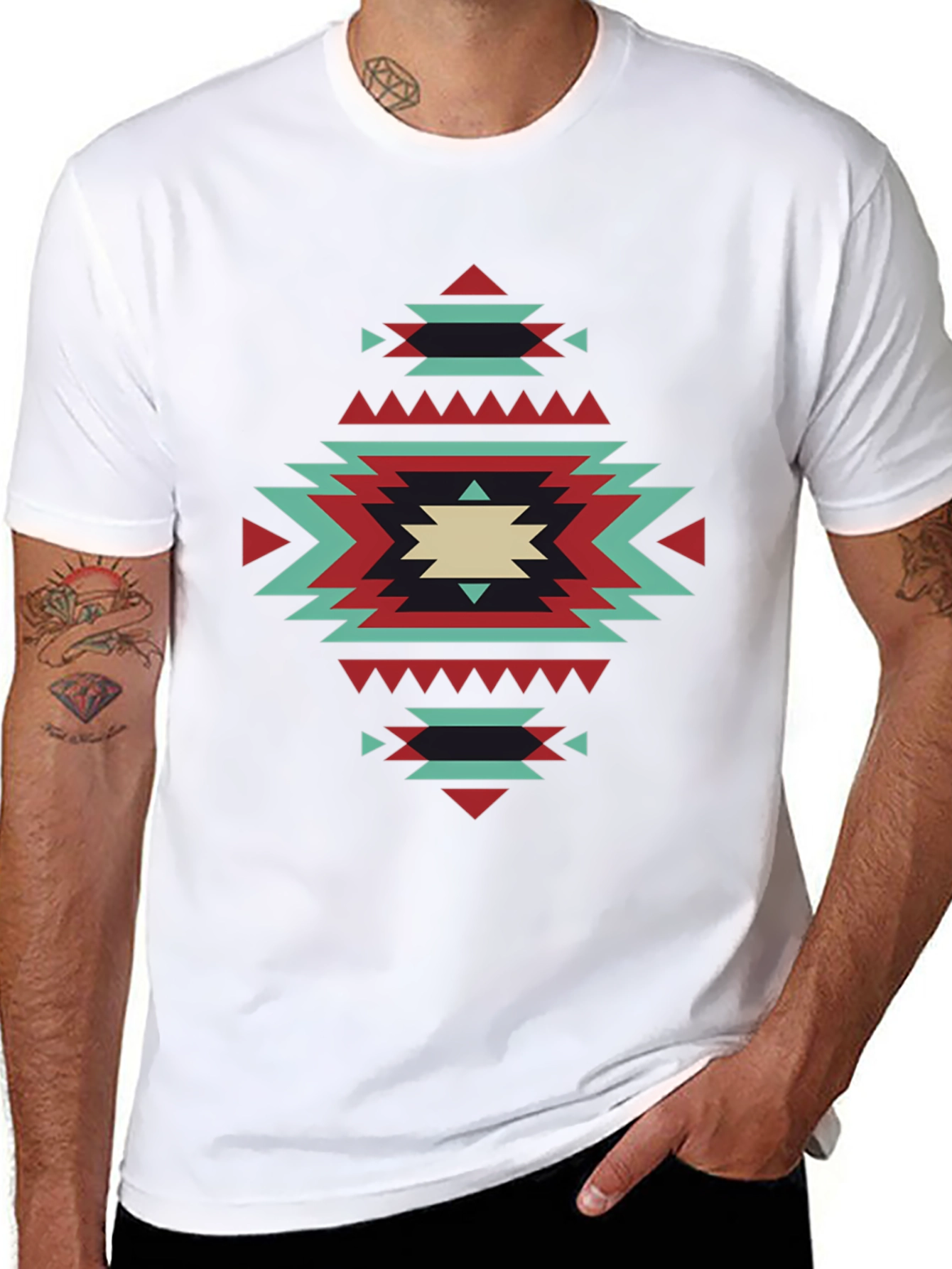 Geometric Aztec Pattern Tee - Black Short Sleeve