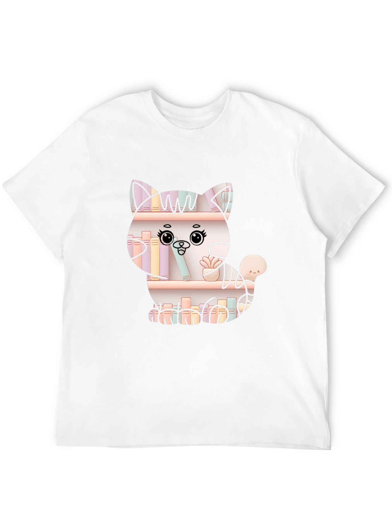 Cat on Bookshelf Graphic T-Shirt