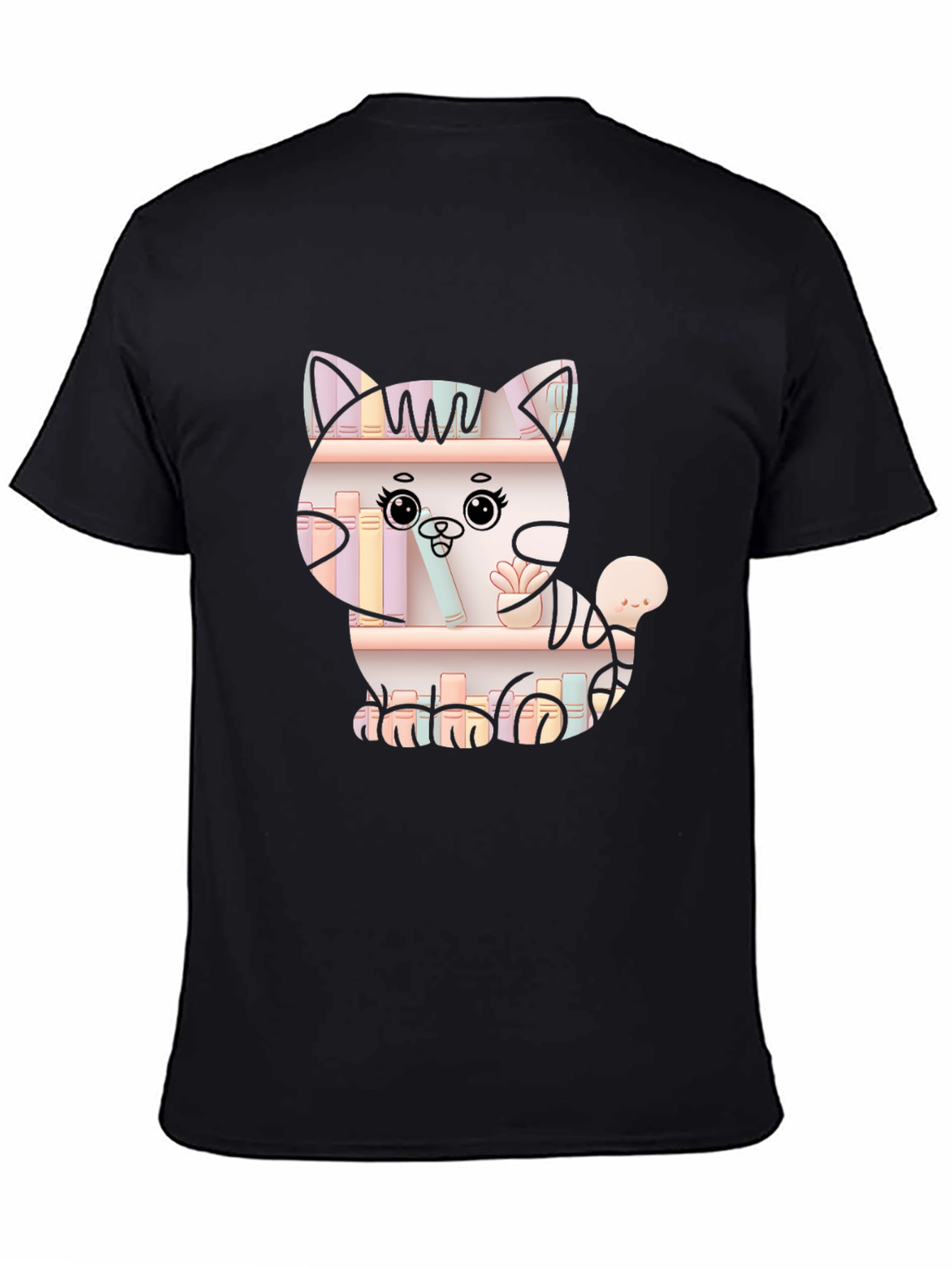 Cat on Bookshelf Graphic T-Shirt