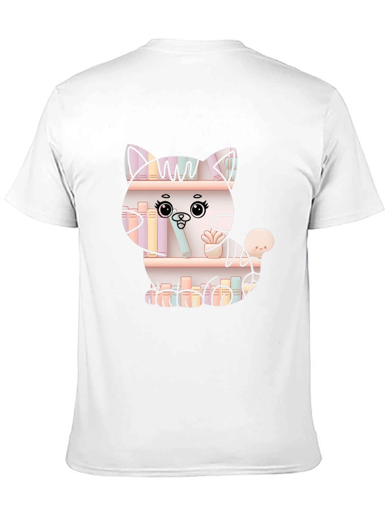 Cat on Bookshelf Graphic T-Shirt