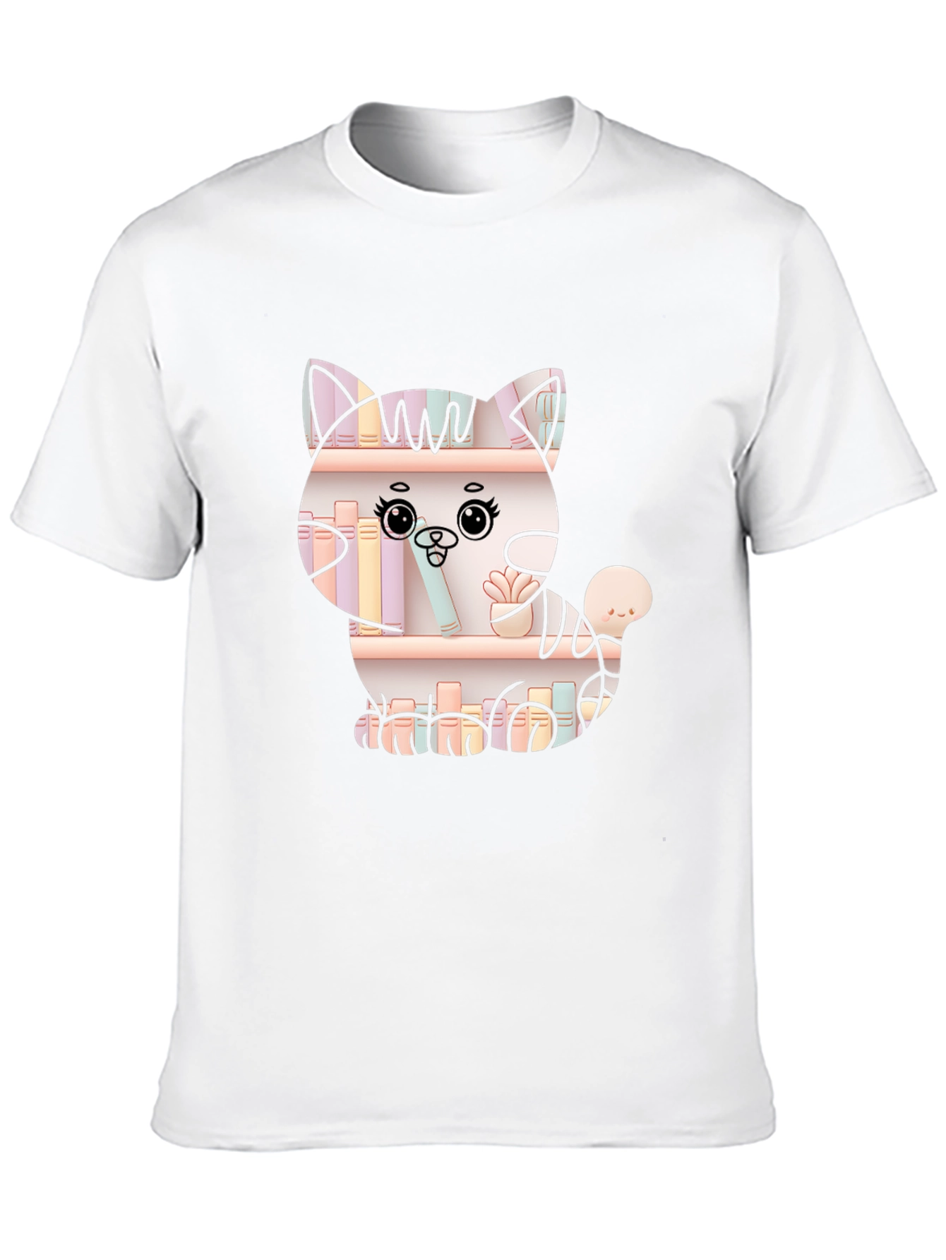 Cat on Bookshelf Graphic T-Shirt