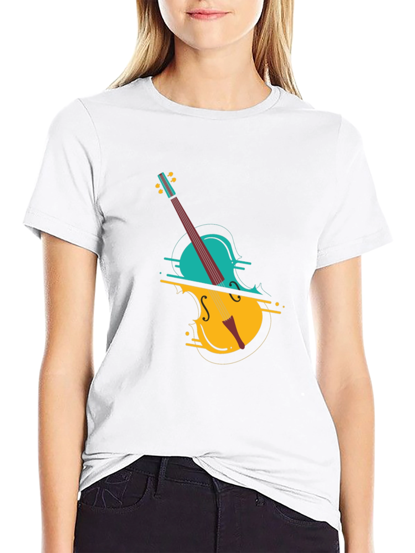 Abstract Cello Graphic Tee - Modern Musical Style
