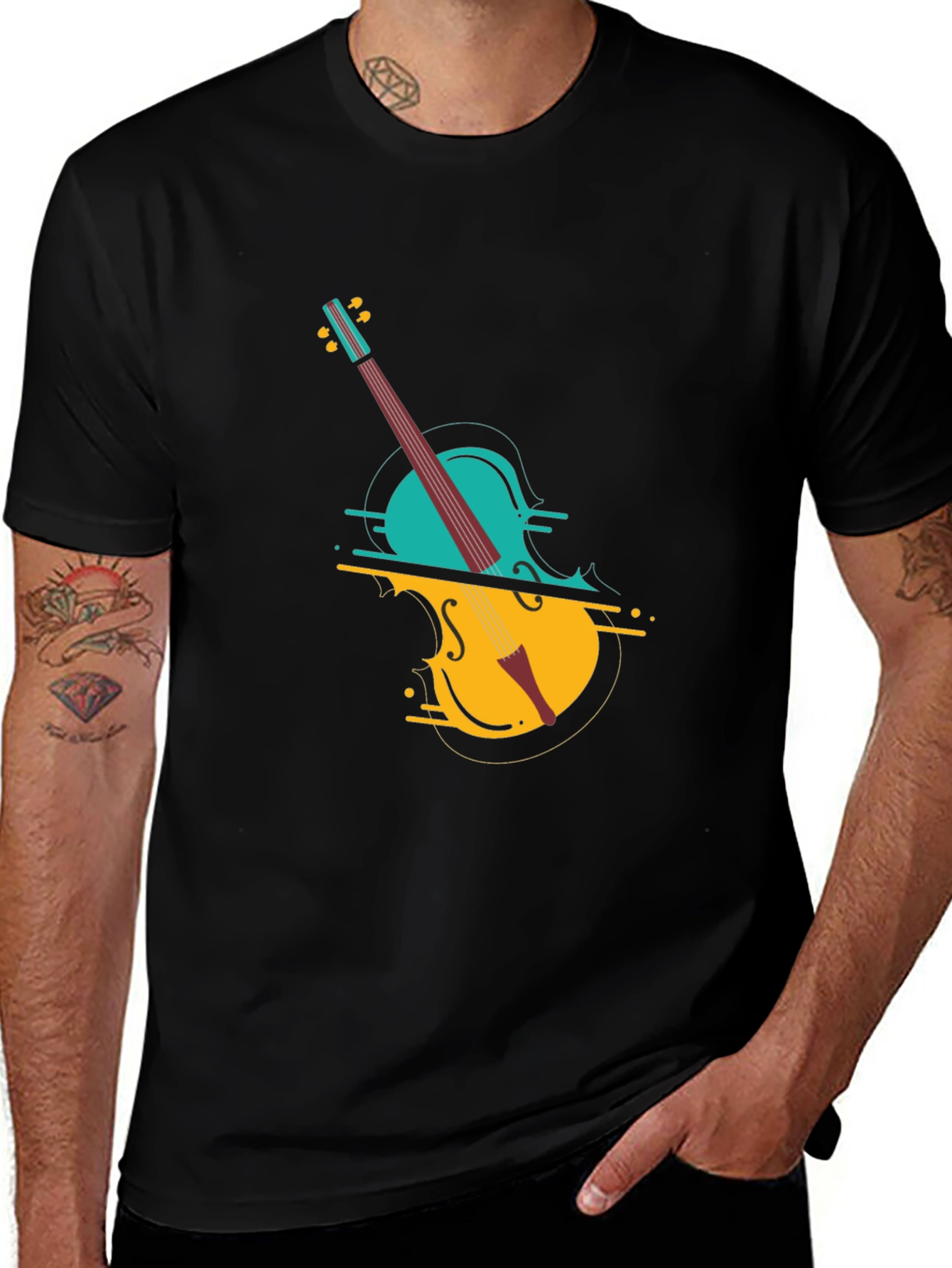 Abstract Cello Graphic Tee - Modern Musical Style