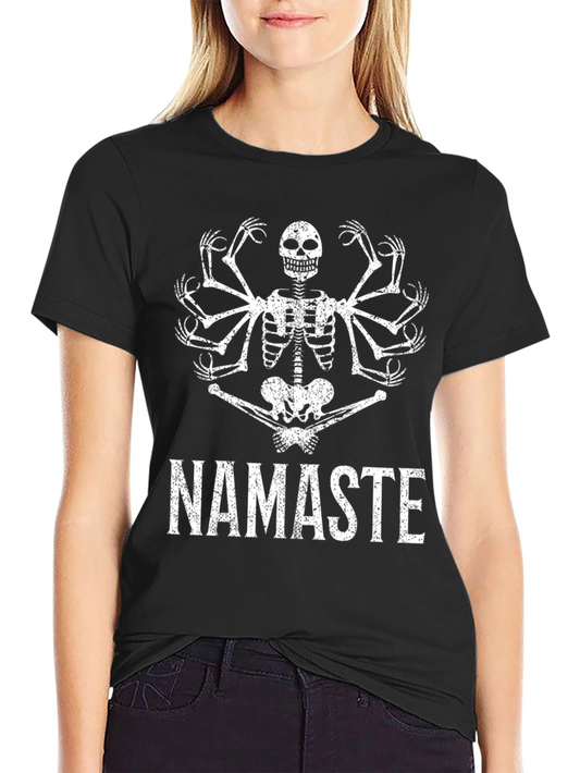 Namaste Skeleton Graphic Tee - Black Cotton T-Shirt