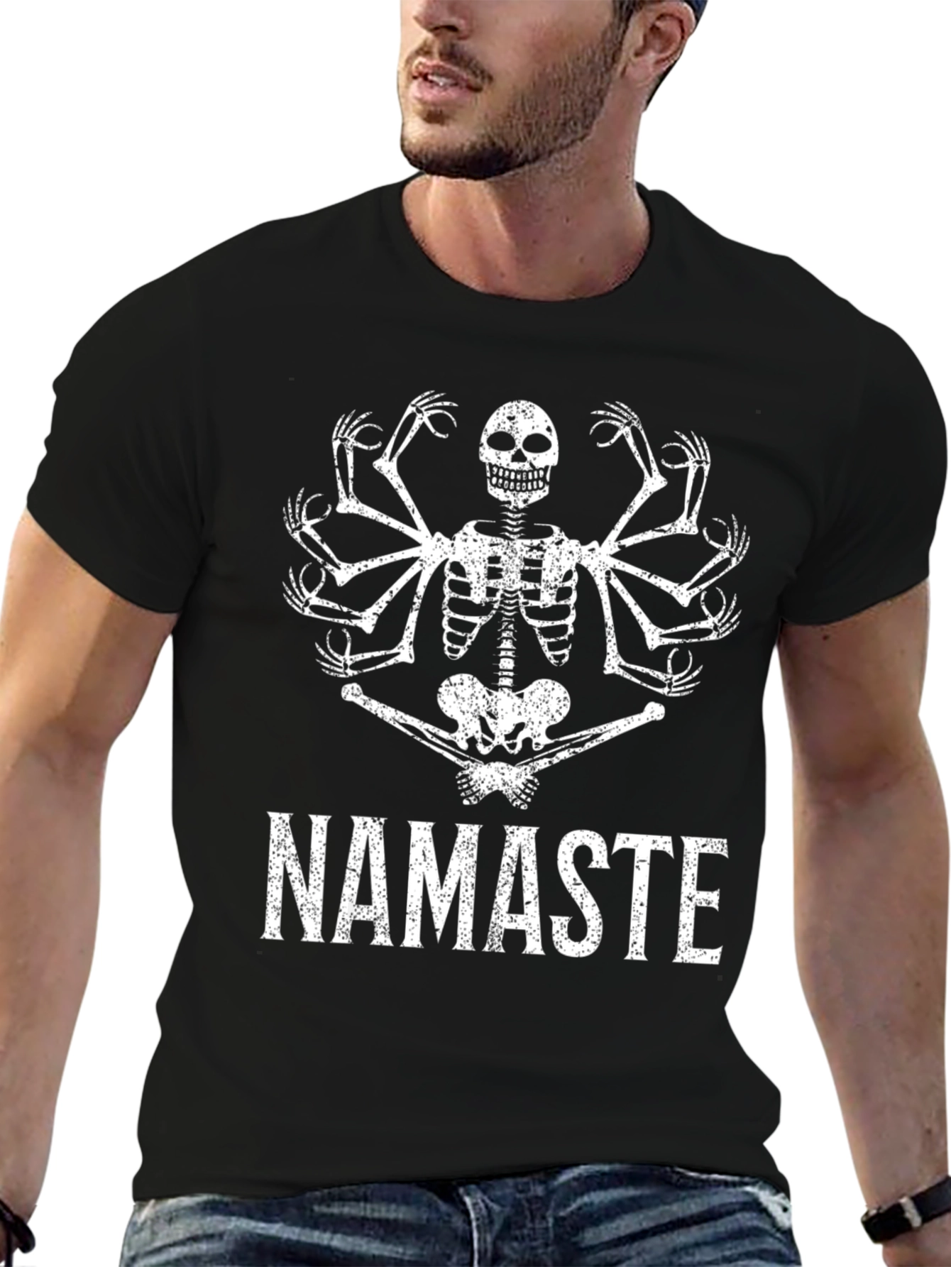 Namaste Skeleton Graphic Tee - Black Cotton T-Shirt