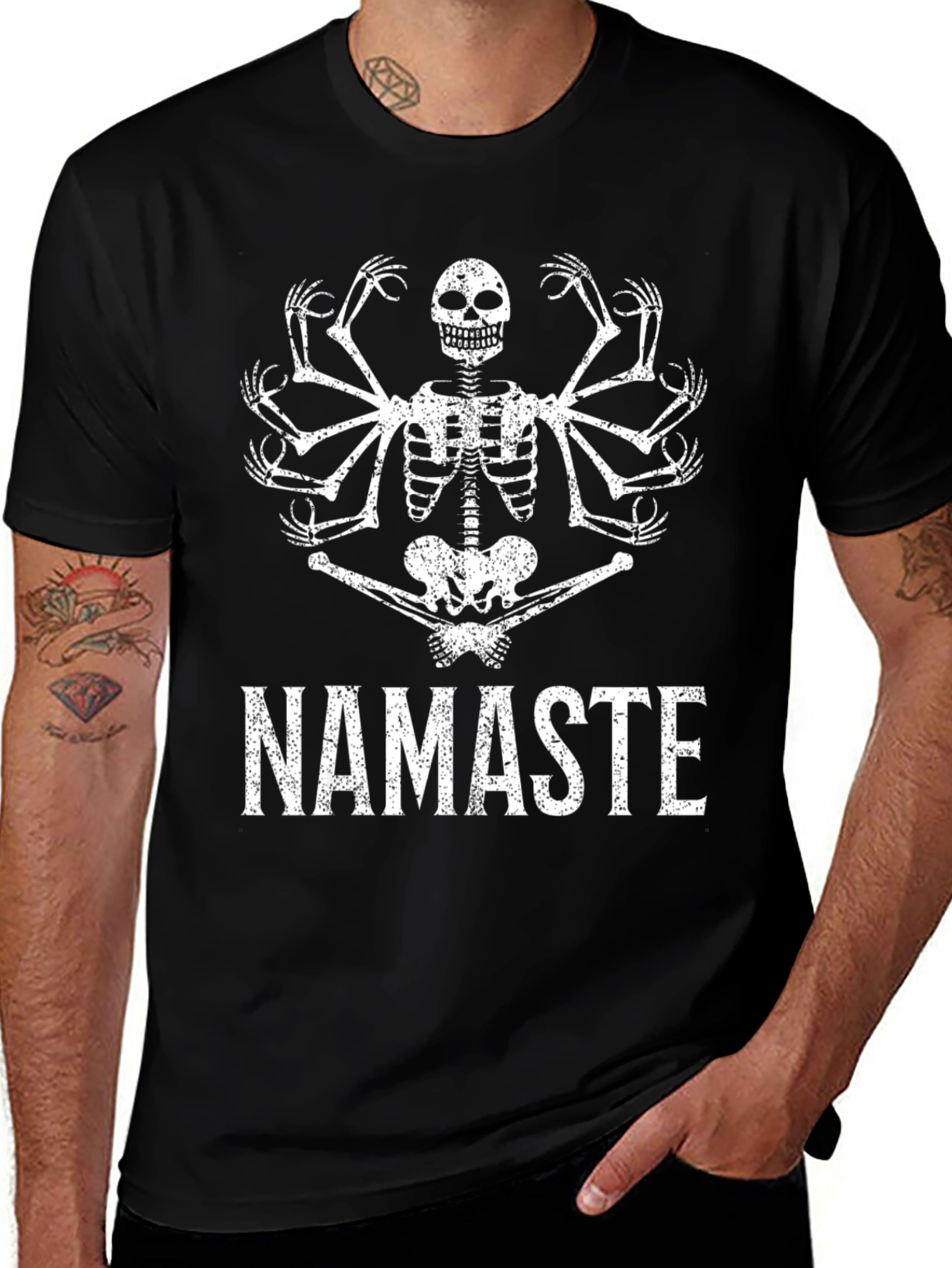 Namaste Skeleton Graphic Tee - Black Cotton T-Shirt