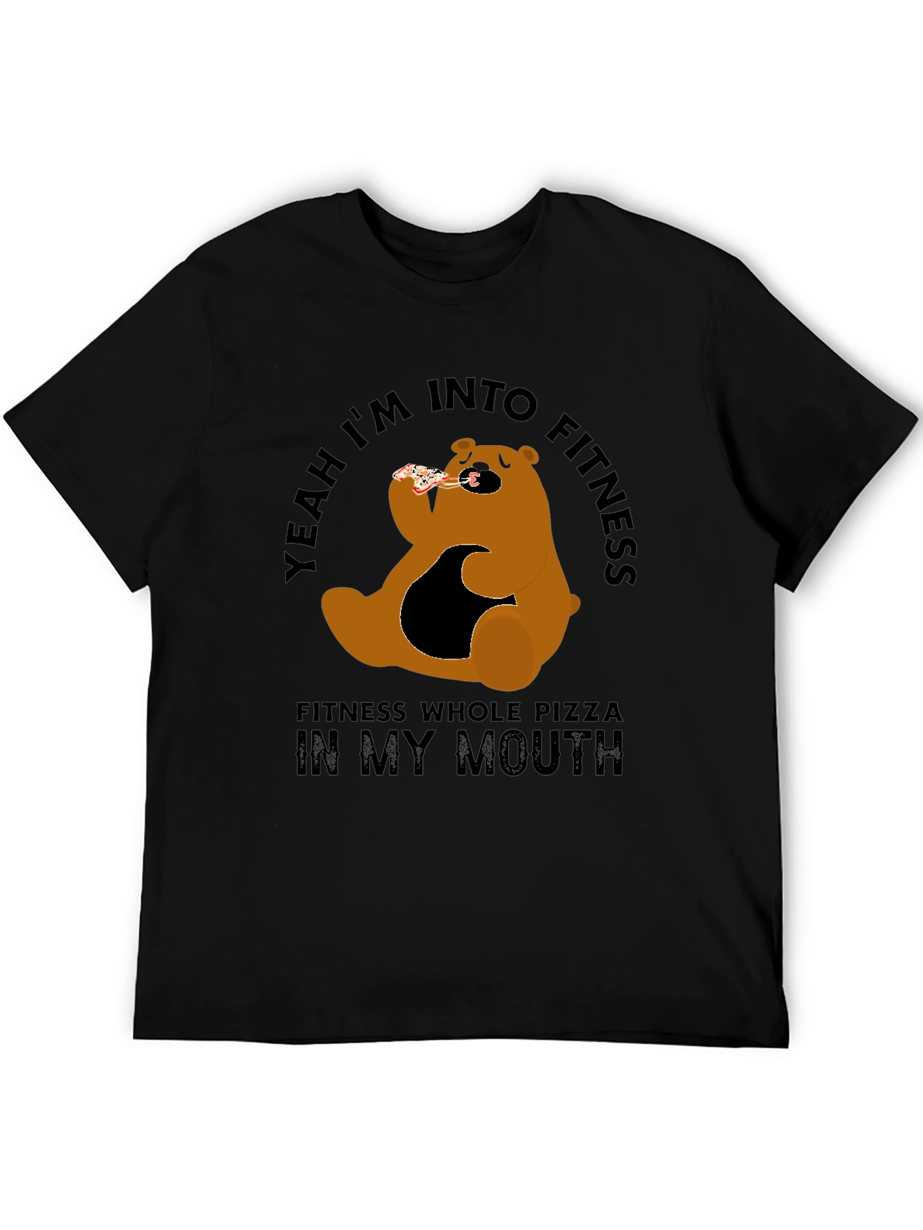 Funny Pizza Bear Fitness T-Shirt - Casual Graphic Tee