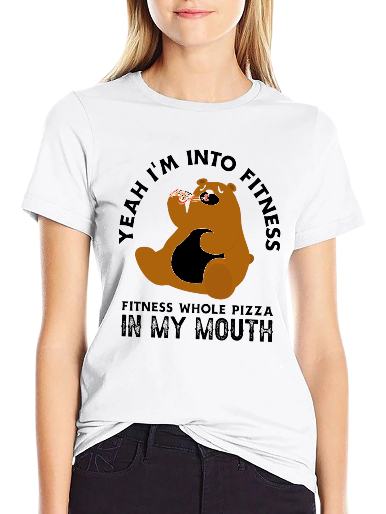 Funny Pizza Bear Fitness T-Shirt - Casual Graphic Tee