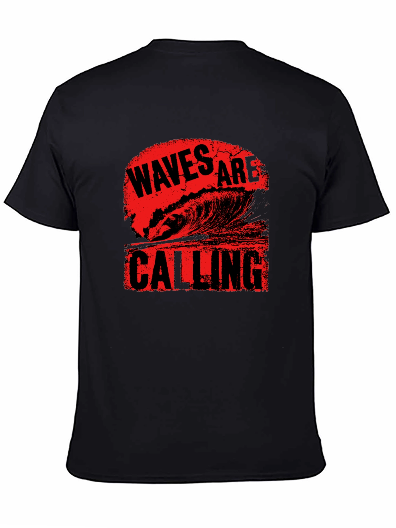 Waves Are Calling Black Graphic Tee Shirt
