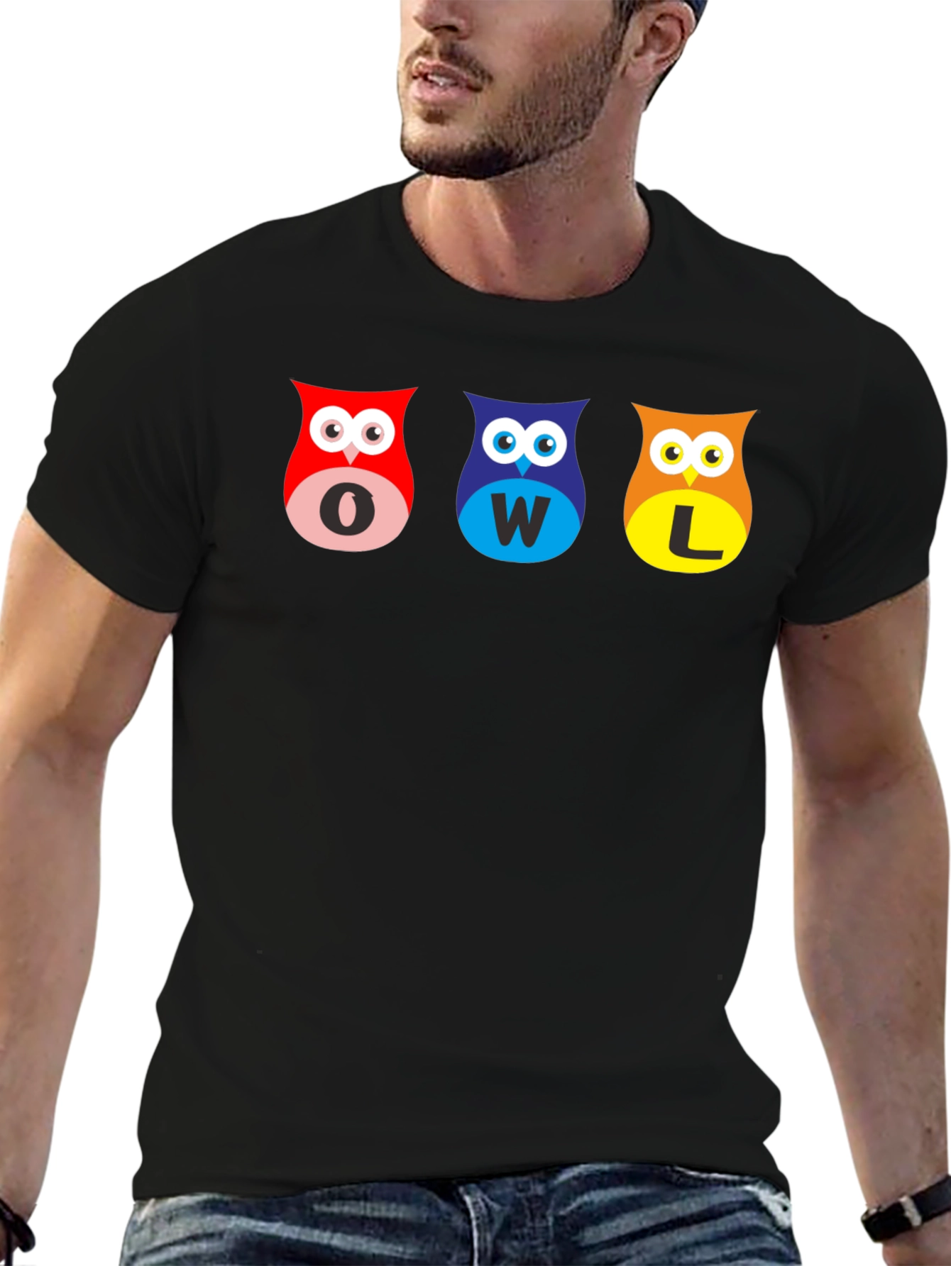 Owl Letter Graphic Black T-Shirt
