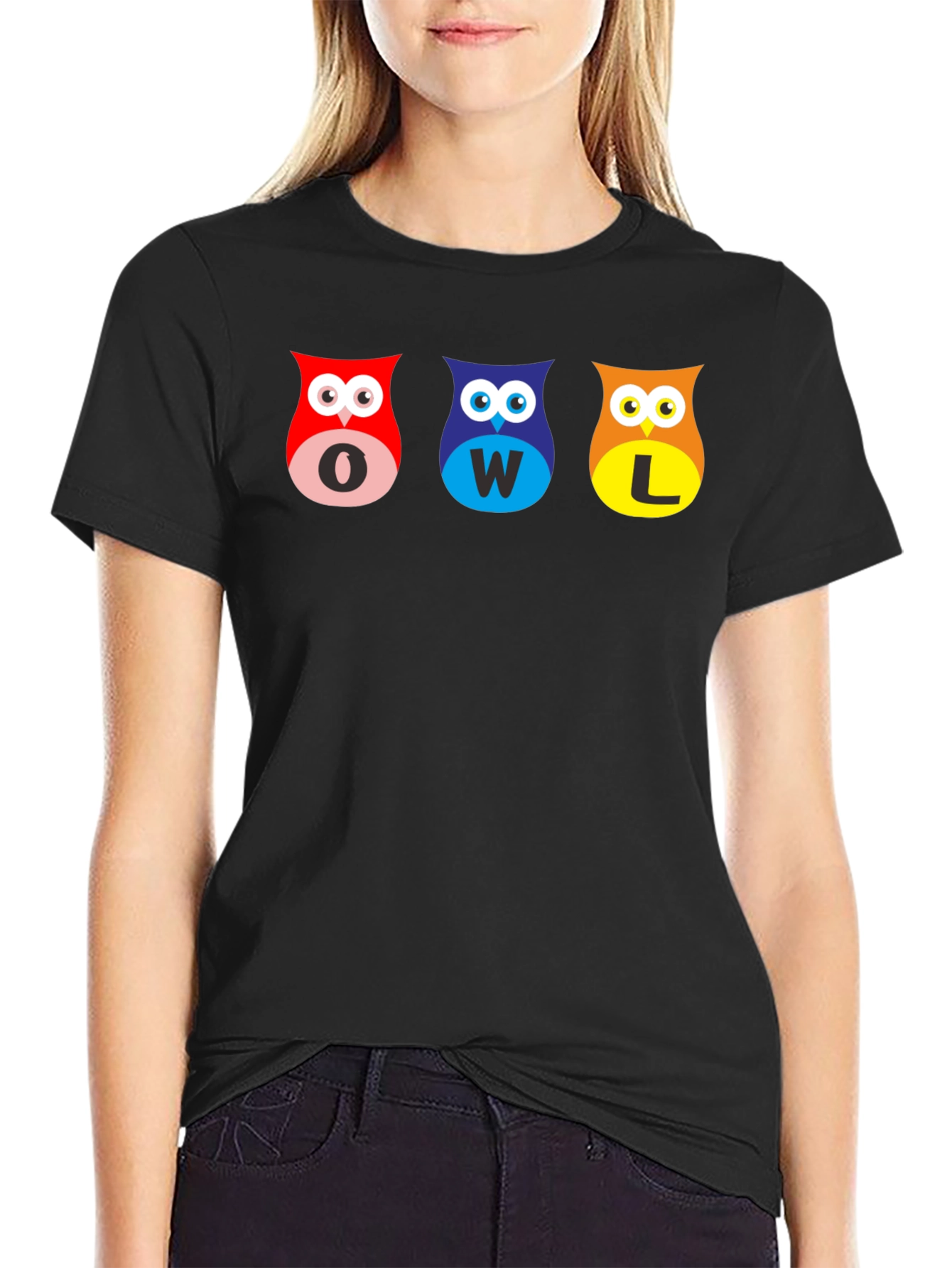 Owl Letter Graphic Black T-Shirt