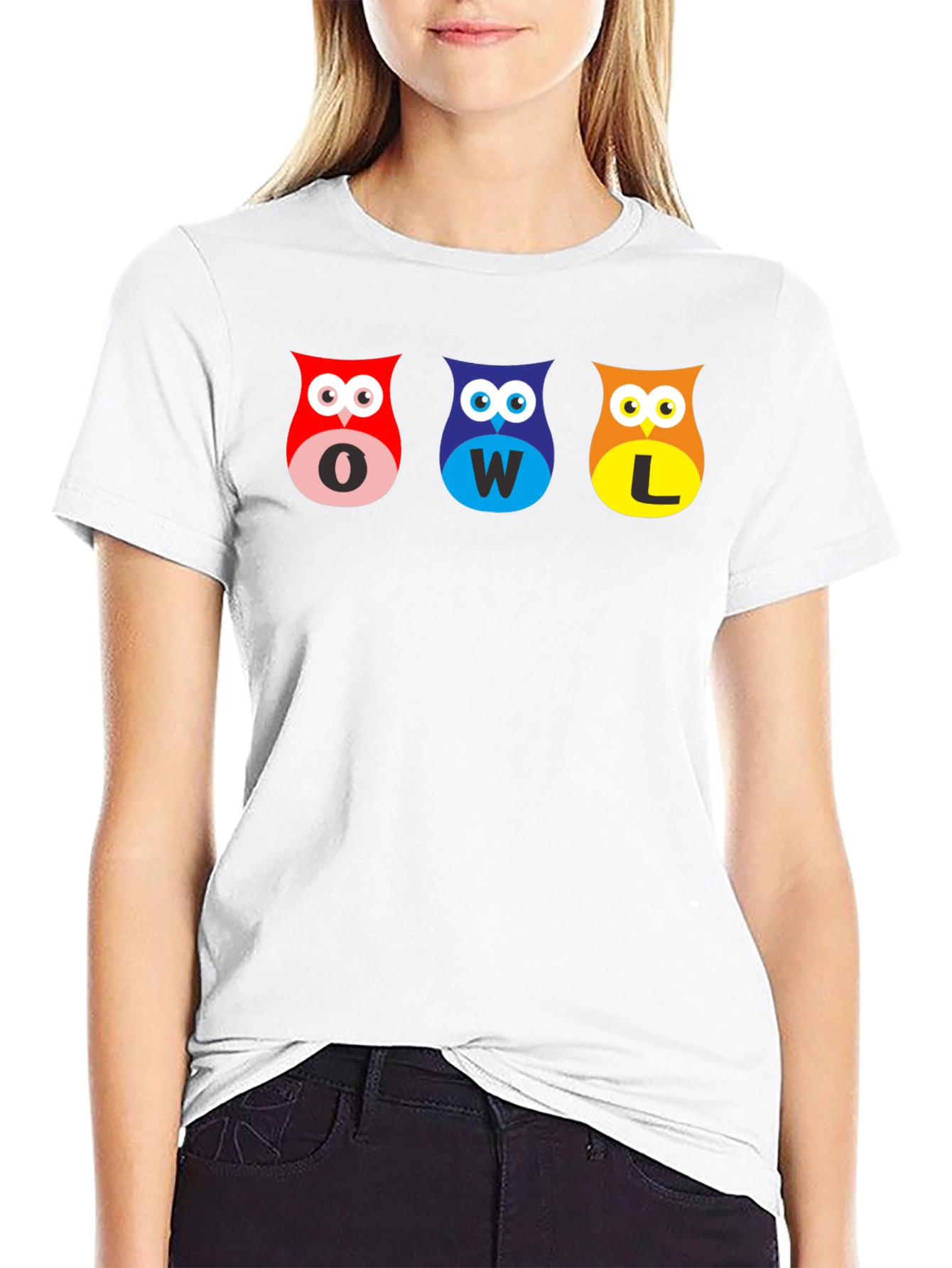 Owl Letter Graphic Black T-Shirt