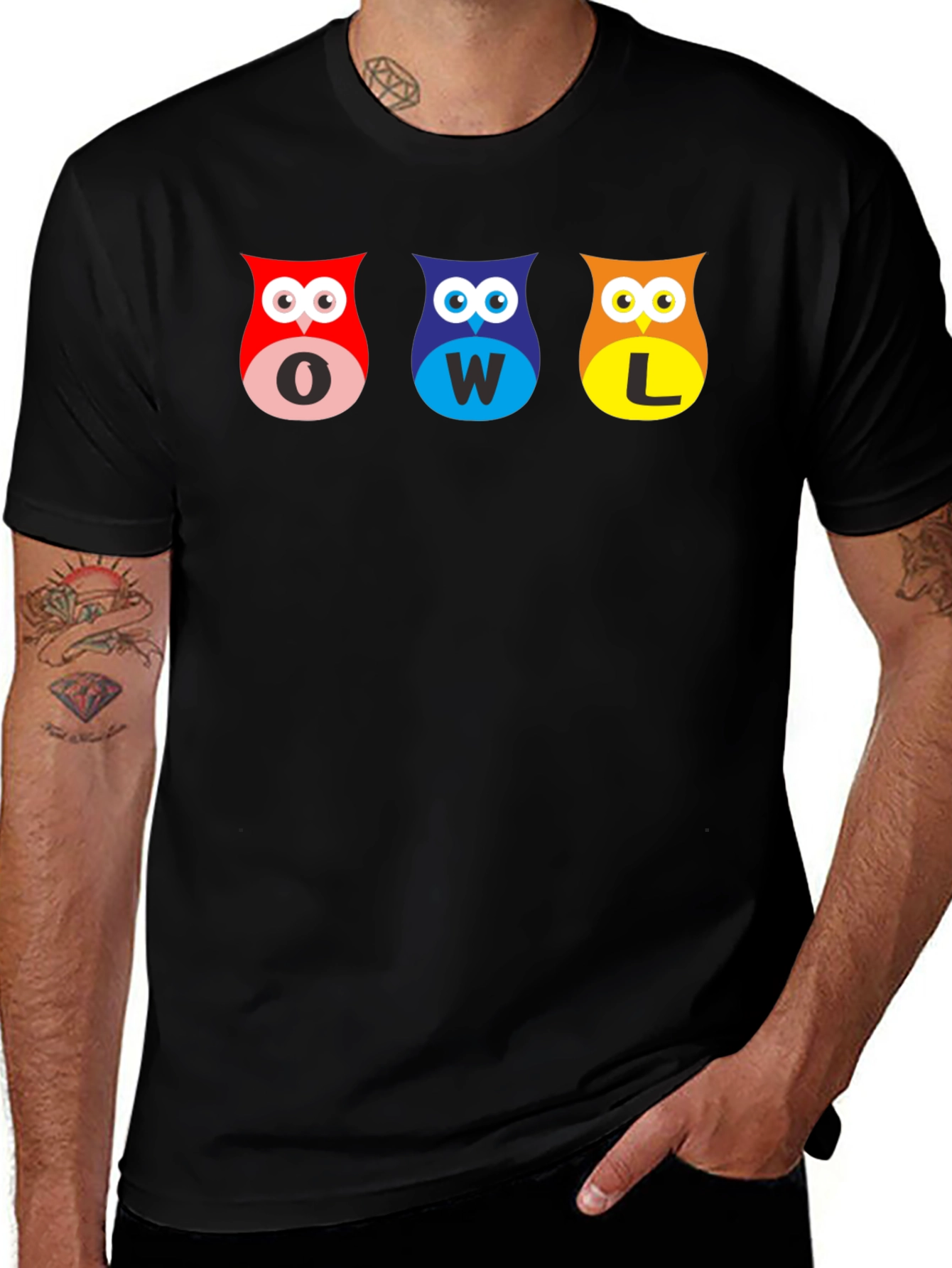 Owl Letter Graphic Black T-Shirt