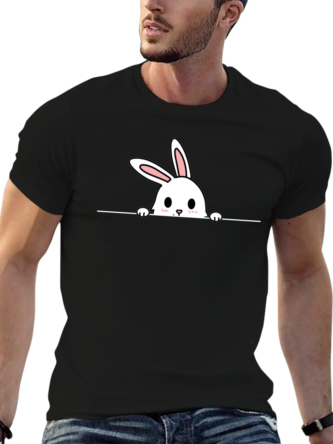 Cute Bunny Graphic Black Tee