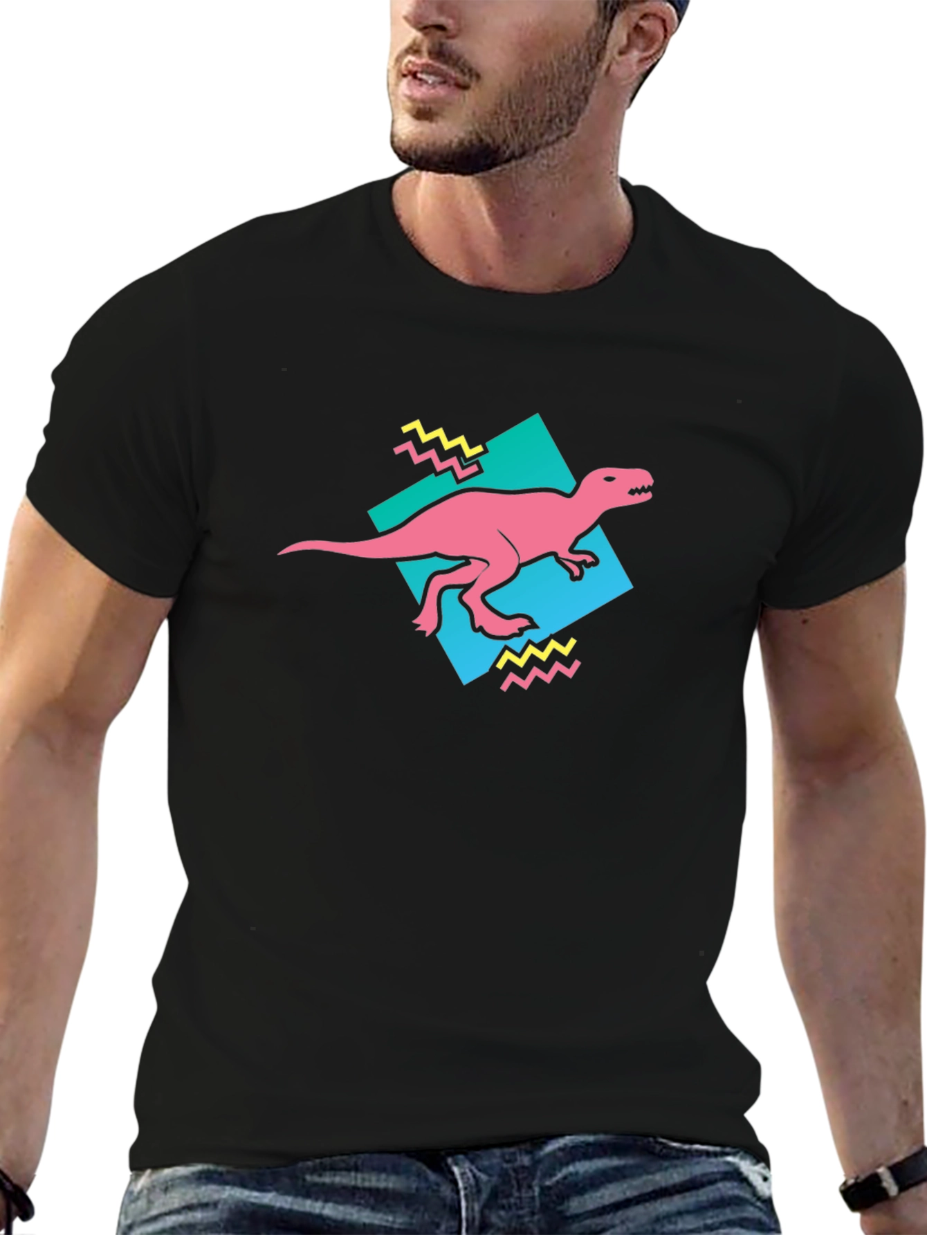 Retro Dinosaur Graphic Tee - Black