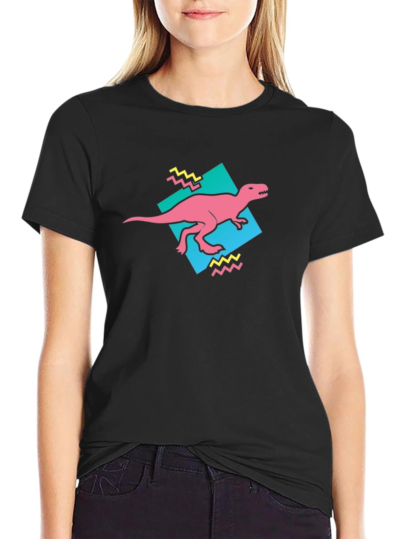 Retro Dinosaur Graphic Tee - Black