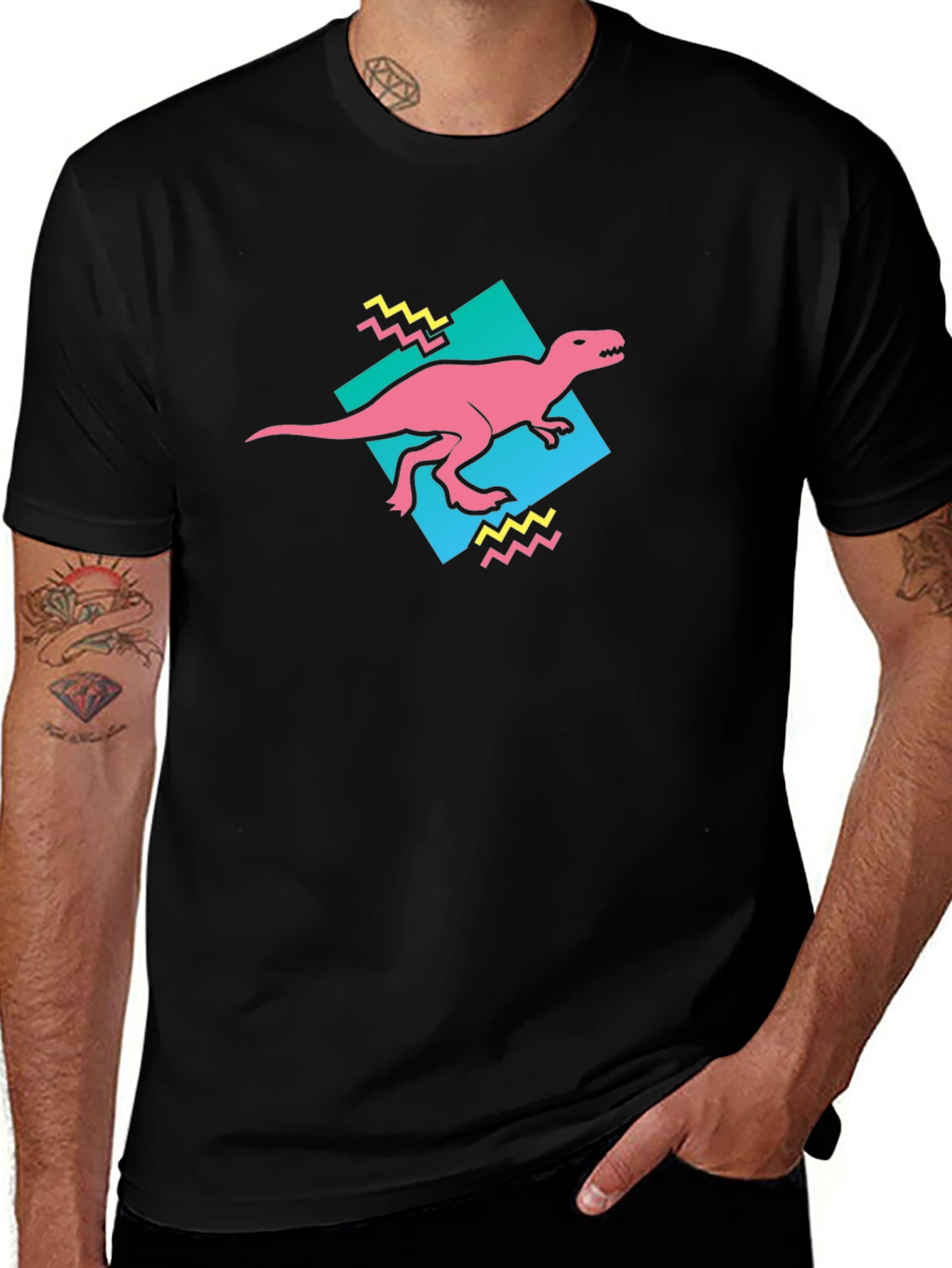 Retro Dinosaur Graphic Tee - Black