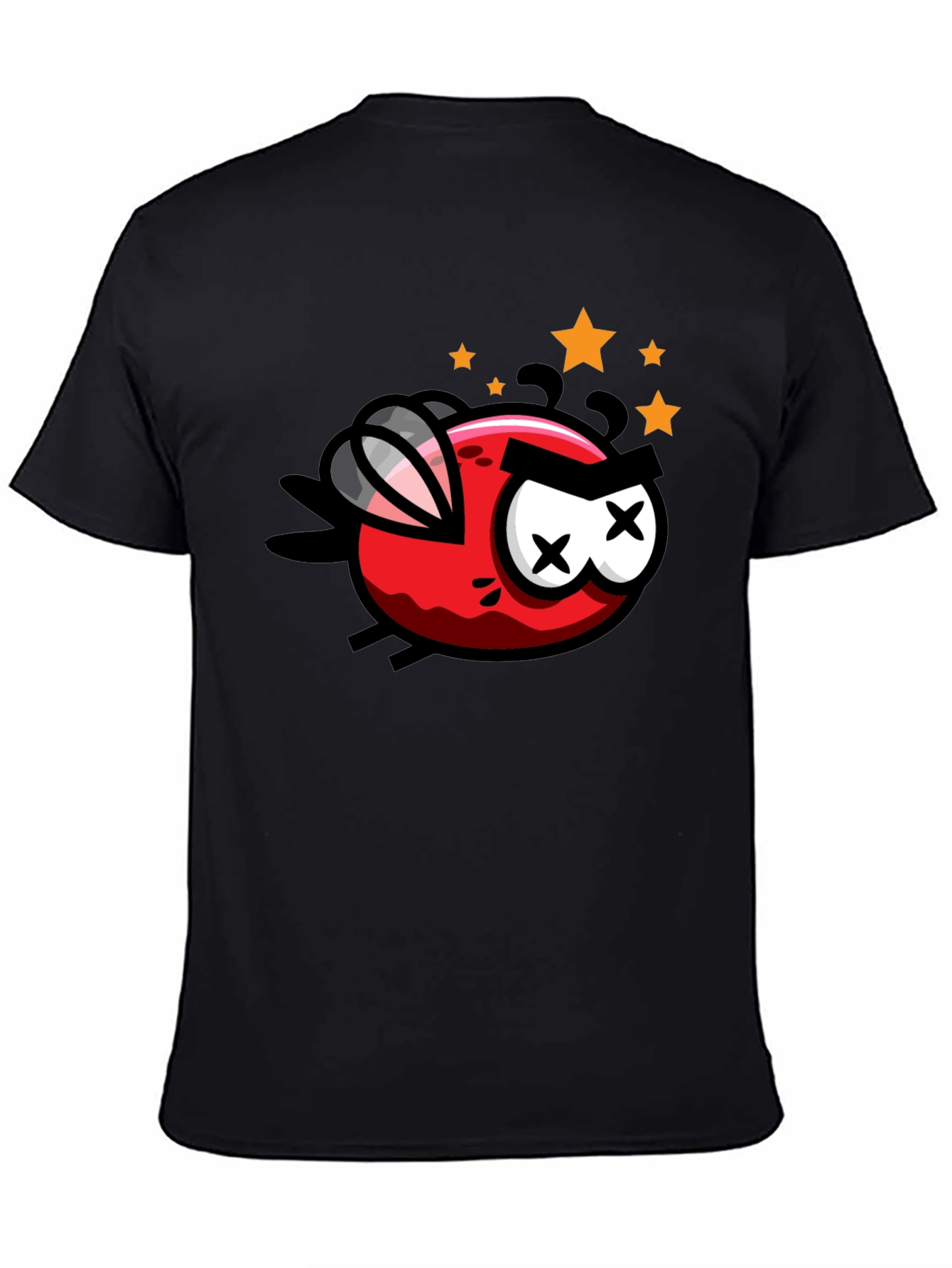 Cartoon Angry Fly Graphic Tee - Black Cotton