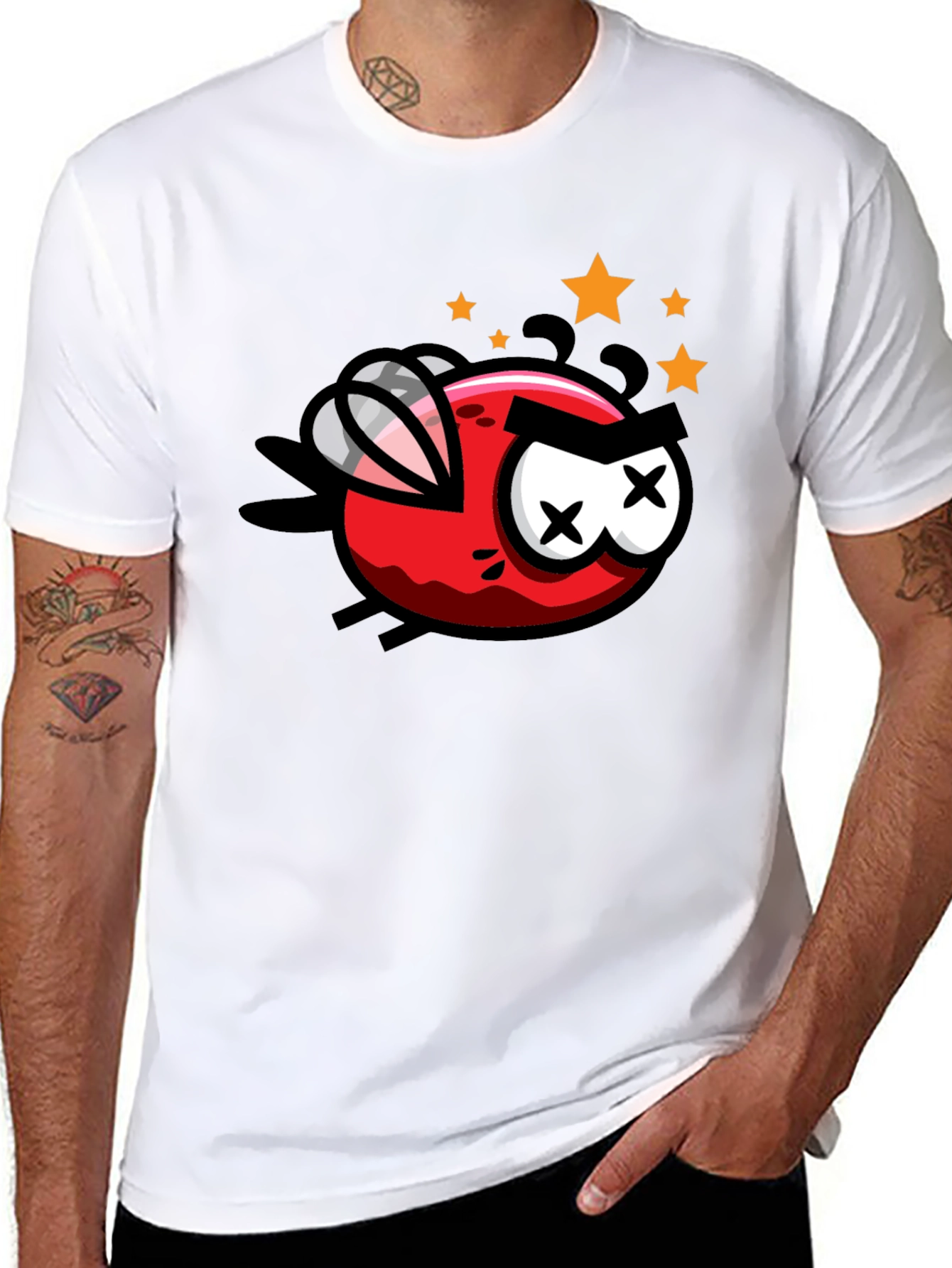 Cartoon Angry Fly Graphic Tee - Black Cotton