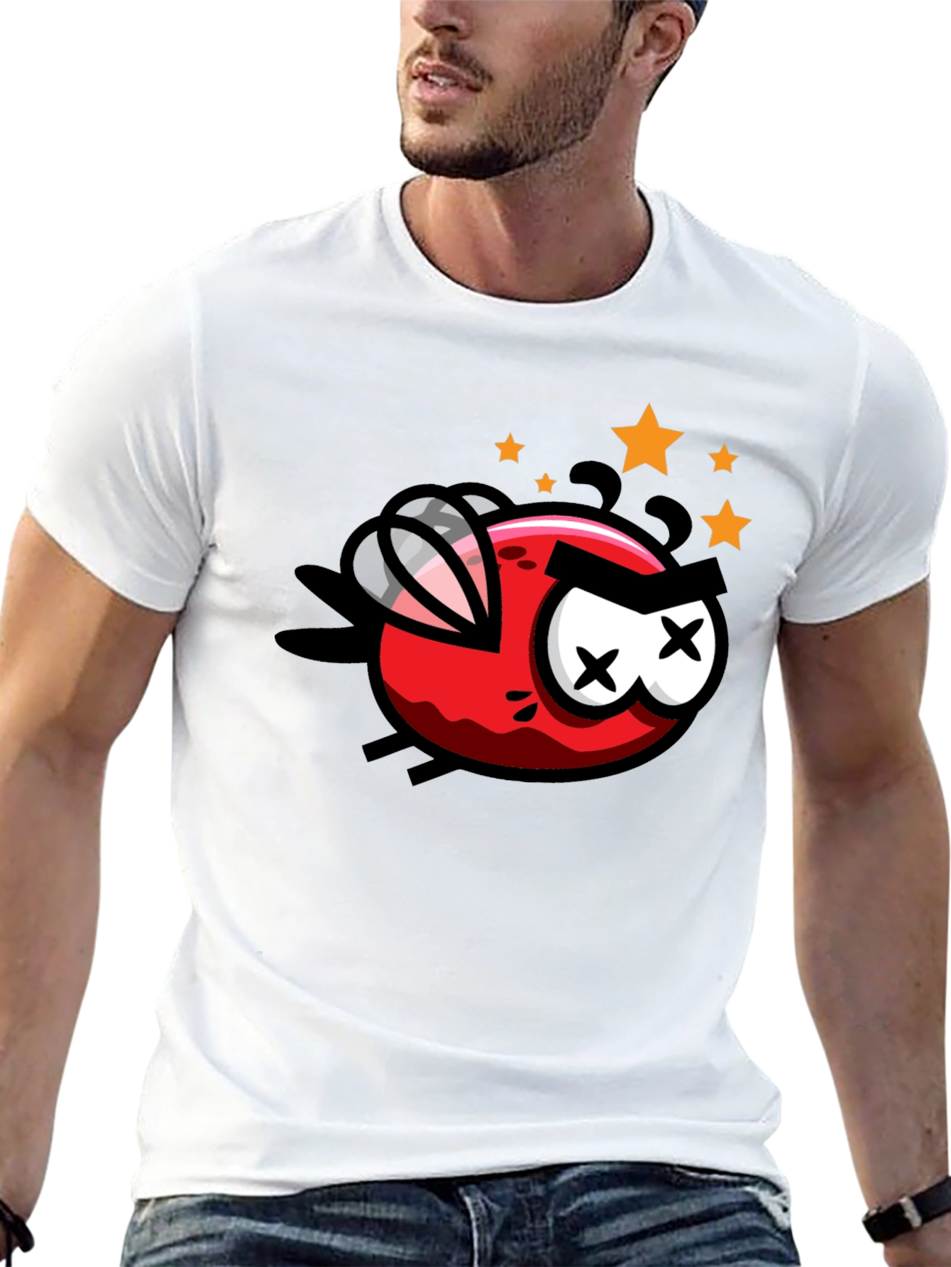 Cartoon Angry Fly Graphic Tee - Black Cotton