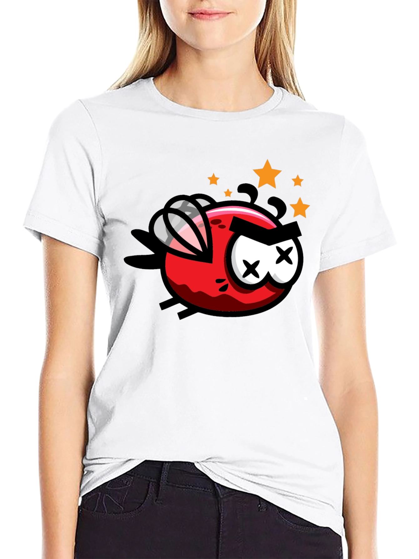 Cartoon Angry Fly Graphic Tee - Black Cotton