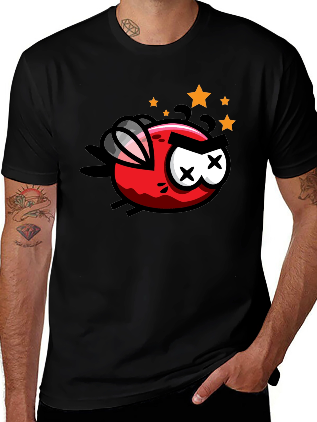 Cartoon Angry Fly Graphic Tee - Black Cotton
