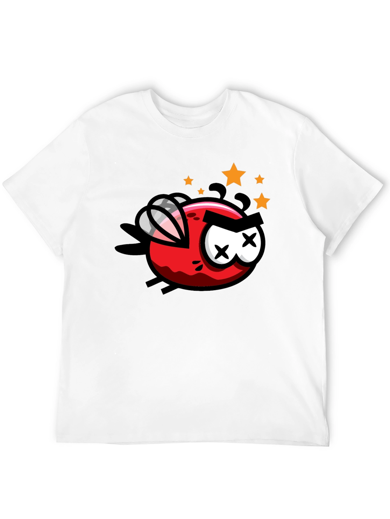 Cartoon Angry Fly Graphic Tee - Black Cotton