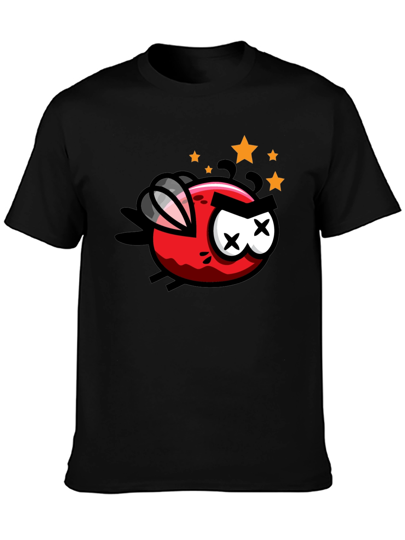 Cartoon Angry Fly Graphic Tee - Black Cotton