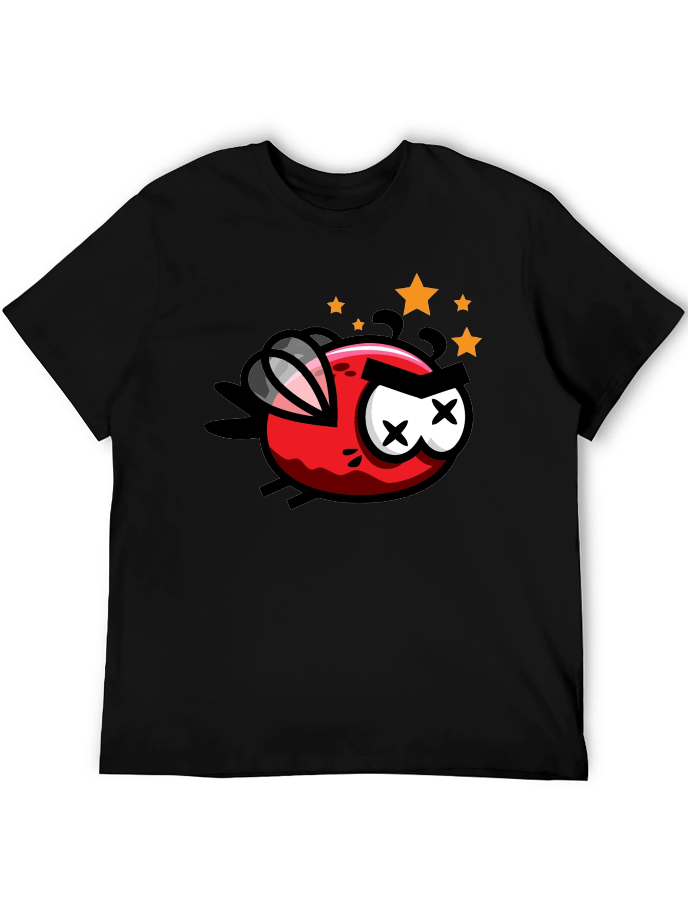 Cartoon Angry Fly Graphic Tee - Black Cotton
