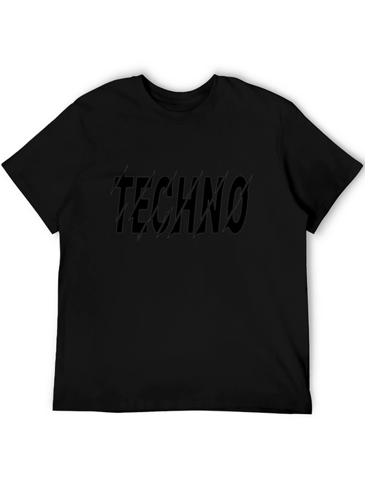 Black Techno Graphic T-Shirt for Men