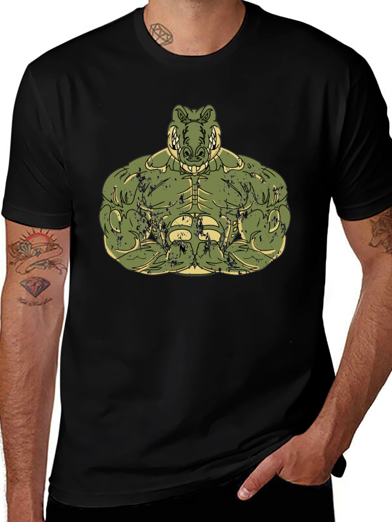 Muscle Alligator Graphic Tee - Black Cotton