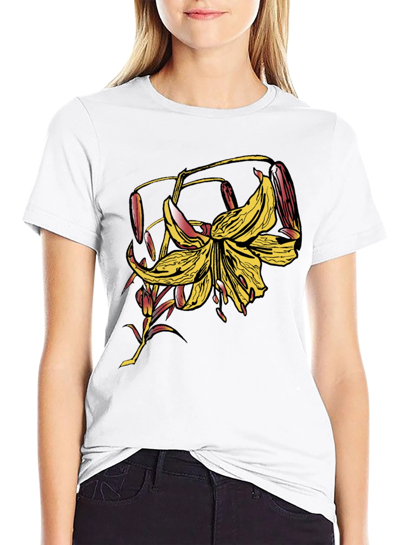 Floral Graphic Print Black T-Shirt