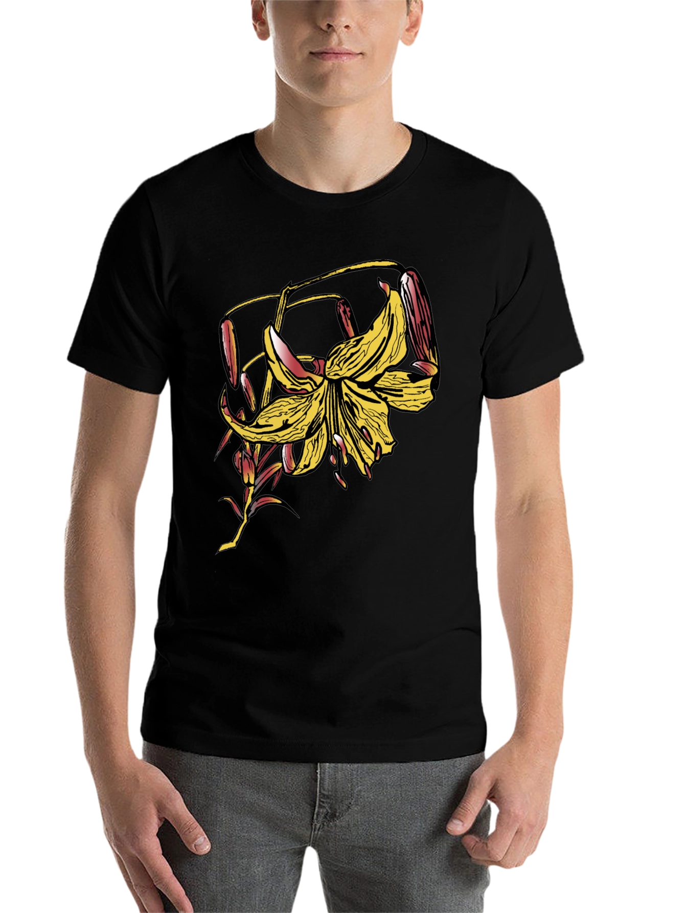 Floral Graphic Print Black T-Shirt