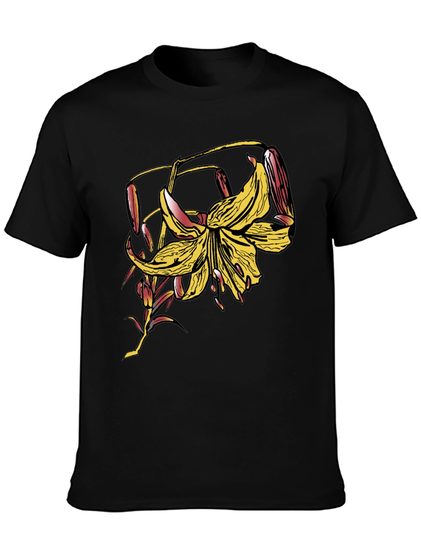 Floral Graphic Print Black T-Shirt