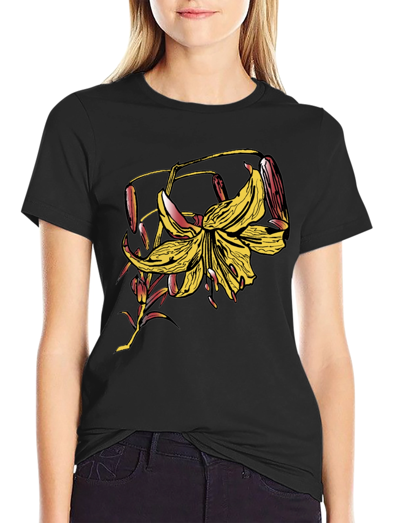 Floral Graphic Print Black T-Shirt