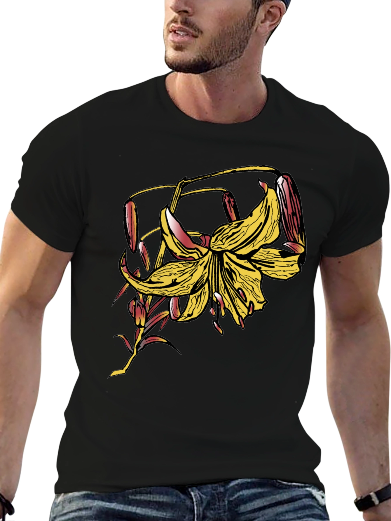 Floral Graphic Print Black T-Shirt