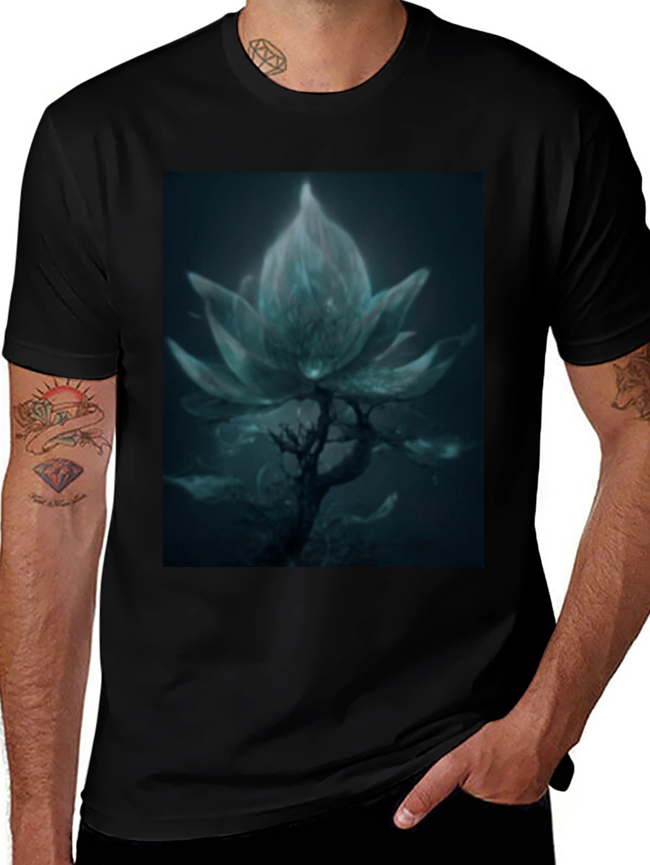 Mystic Bloom Graphic Tee - Dark Fantasy Style