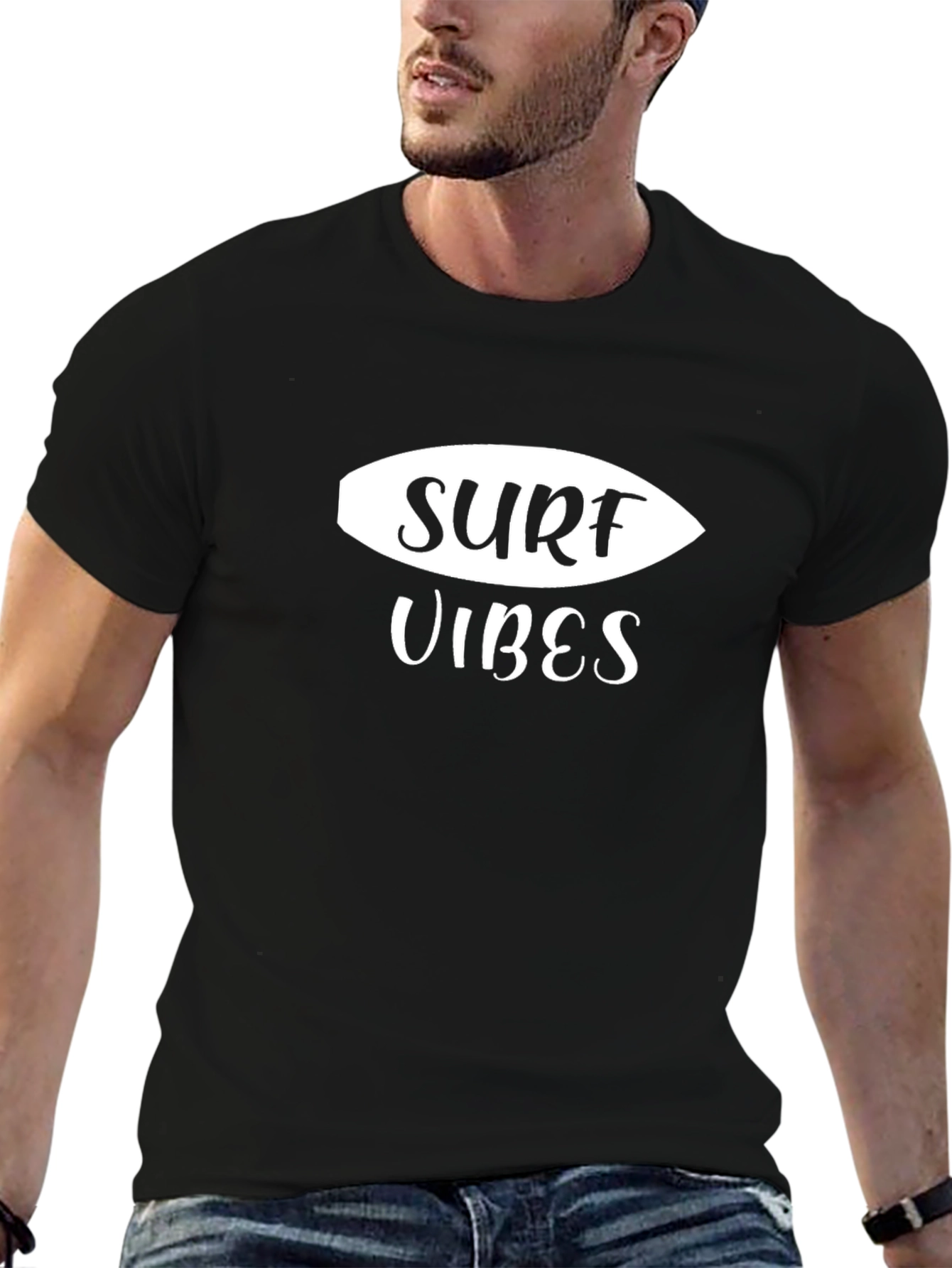 Surf Vibes Graphic Tee - Black Cotton Casual Shirt