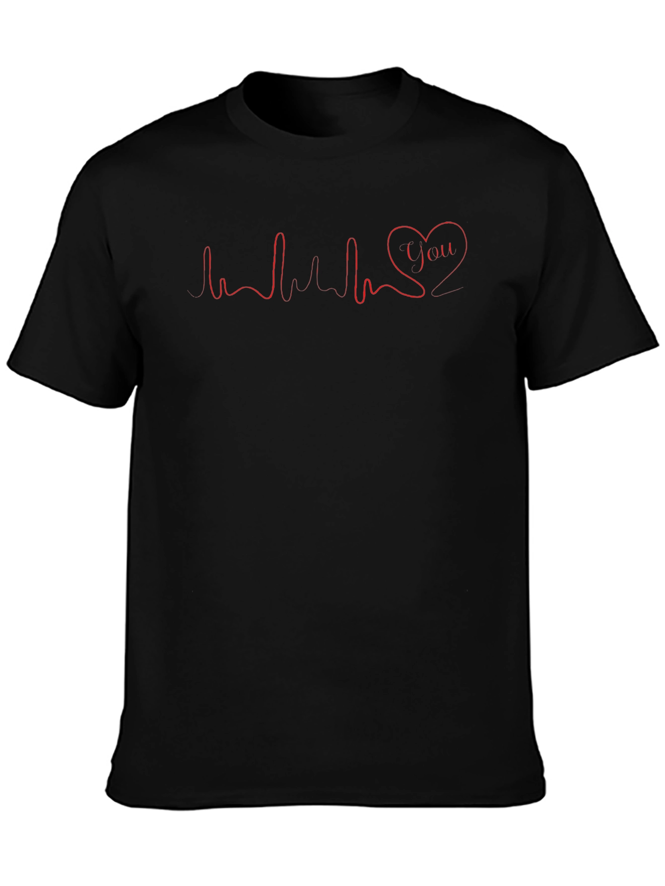 Heartbeat Love You Graphic Tee - Casual Black T-Shirt
