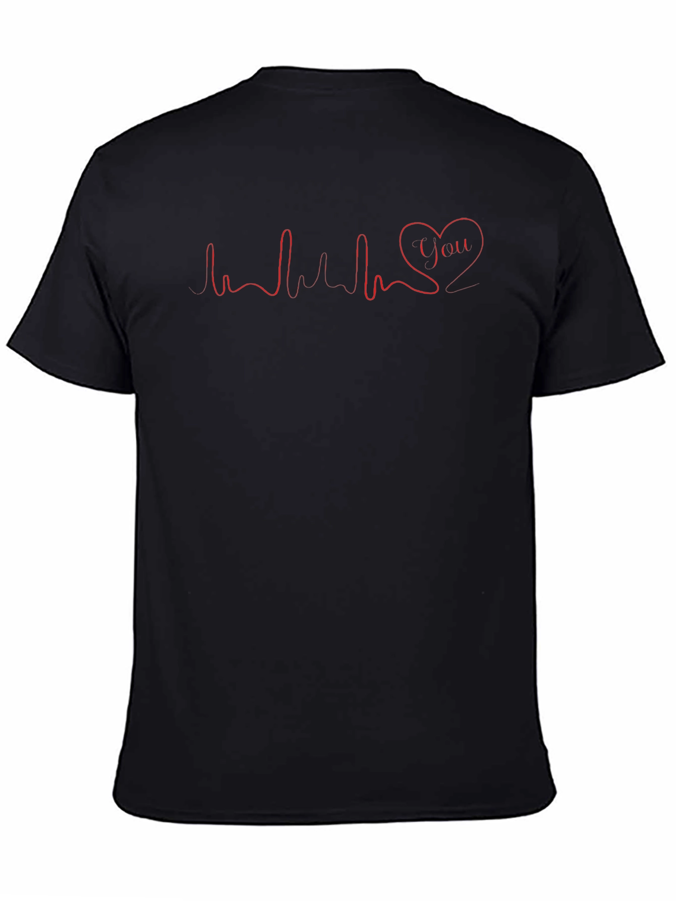 Heartbeat Love You Graphic Tee - Casual Black T-Shirt