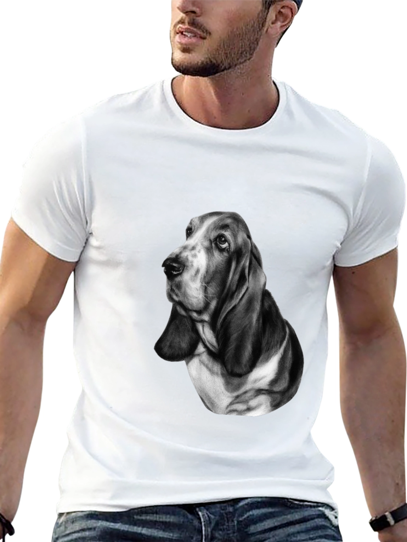 Basset Hound Dog Graphic Print Tee - Black